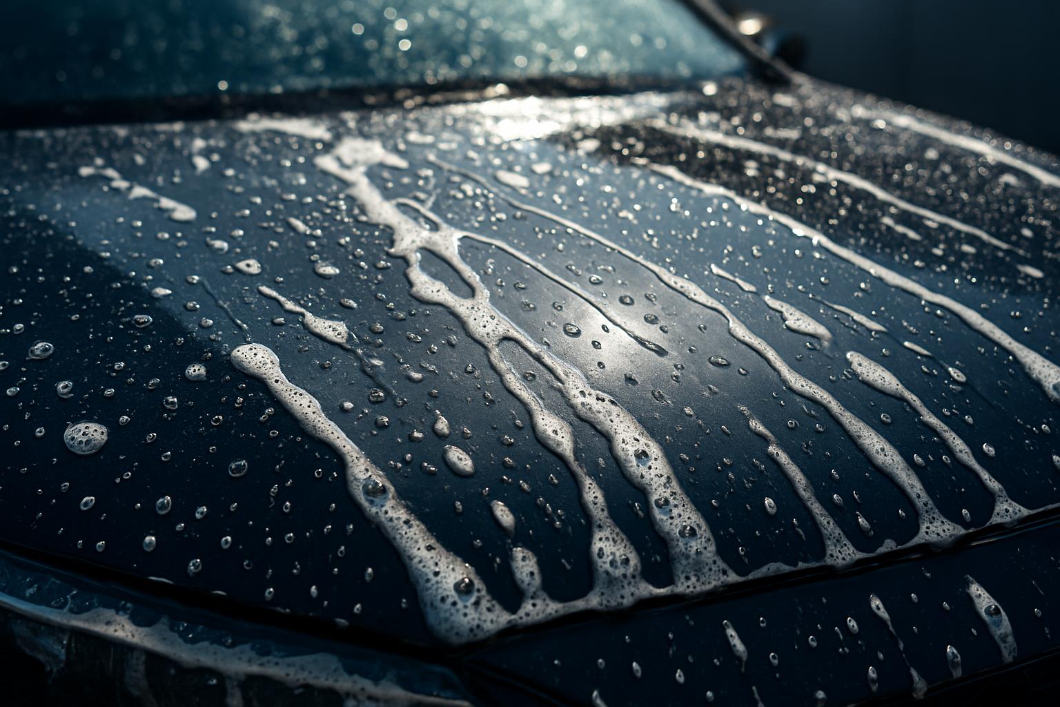 Car being hand washed with soap and water